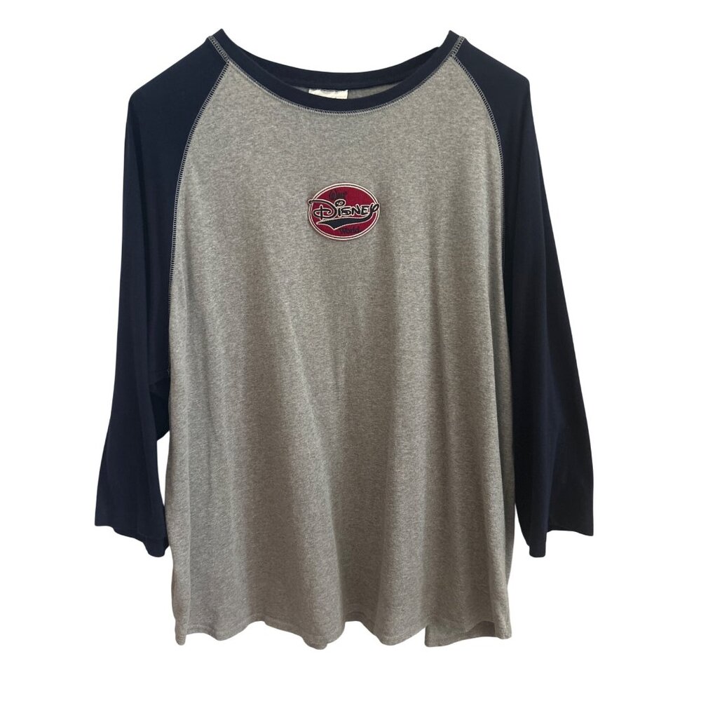 Vintage Walt Disney World Mens XXL Embroidered Raglan T-Shirt Navy & Gray Cotton